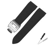 WTNZBAEM Bracelet de montre étanche en silicone compatible avec les montres Cartier Santos 100 W2020007, bracelet en caoutchouc, 25 mm, boucle déployante en acier inoxydable, noir(Black-steel)