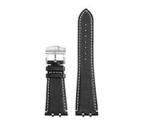 WTNZBAEM Bracelet de montre Tudor Royal Series M28600/M28603, 41 mm, en cuir, avec chaîne à maillons en acier.(Black white-silver A)