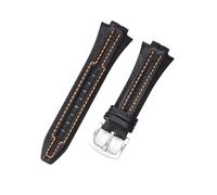 WTNZBAEM Bracelet en cuir de vachette compatible avec les montres Seiko SNL017 029P2/021P1 SNA595 7L22-0AE0 Sportura Series, 27 x 15 mm(Black orange-silver)