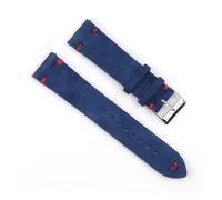WTNZBAEM Bracelets de montre vintage en cuir suédé bleu, bracelet de rechange compatible avec les accessoires de montre 18 mm, 20 mm, 22 mm, 24 mm(RoyalBlue-Red Line,22mm)
