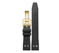 WTNZBAEM Compatible avec les bracelets de montre IWC Big Pilot Portofino, rivets, en caoutchouc fluoré, boucle en métal, 20 mm, 21 mm, 22 mm(Black gold folding,20mm)