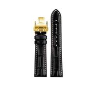 WTNZBAEM Compatible avec les montres Longines en cuir véritable L2 L3 L4 L2.628/L2.673 Bracelet de montre artisanal en cuir de vachette avec boucle papillon 19 20 21 mm(Black-gold folding,20mm)