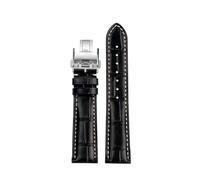 WTNZBAEM Compatible avec les montres Longines en cuir véritable L2 L3 L4 L2.628/L2.673 Bracelet de montre artisanal en cuir de vachette avec boucle papillon 19 20 21 mm(Black-silver folding,19mm)