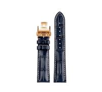 WTNZBAEM Compatible avec les montres Longines en cuir véritable L2 L3 L4 L2.628/L2.673 Bracelet de montre artisanal en cuir de vachette avec boucle papillon 19 20 21 mm(Blue-rosegold fold,20mm)