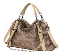 WTongBao Sac à bandoulière en moelleux en fausse fourrure pour femmes, sac de courses léger à poignée supérieure(Marron)