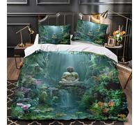 WTORIMPEL Statue de Bouddha 3D Imprimé Drap de Couette Microfibre inaltérable scène de sanctuaire Naturel Housse de Couette 2 taies éclair déco Chambre Adulte King（220x240cm）