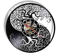 WTTA Yin et Yang Arbre de Vie Disque Vinyle Horloge Murale Feng Shui Zen Tai Chi Diagramme équilibre Esprit Symbole de la lumière LED