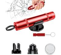 Wttagkl Marteau Brise Vitre Voiture,Brise Vitre Coupe Ceinture,2 en 1 Coupe Ceinture Brise Vitr avec Socle,pour Voiture Outil d'Évasion d'urgence,Rot-1 Stück