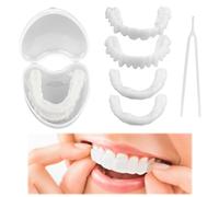 Wttfc 1 Pairs-Prothèses Dentaires Cosmétiques Silicone Dentier Amovible Haut et Bas Dentier Sourire Parfait, Facette Dentaire Naturel Fausse Dent Provisoire avec Mini Pince à épiler pour Homme Femme