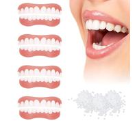 Wttfc Prothèses Dentaires Instantanées, 4 Paires Facette Fausse Dent à Clipser Haut et Bas, Dentier Sourire Parfait, Facette Dentaire Silicone Dentier Provisoire pour Hommes et Femmes