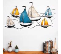 WTTTTW Décoration Murale d'art Mural de voiliers en métal, Grand décor Mural de Bateau en métal 3D, décoration intérieure en métal, Sculptures murales de Bateau à Voile Faites à la Main