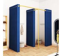 WTTTTW Grande Cabine d'essayage Double, Cabine d'essayage Portable, Cabine d'essayage en Forme de F pour Boutique, Cabine d'essayage Double avec Rideau Mural,Dark Blue