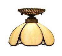 WTTWW Plafonnier Tiffany,Mini Plafonnier Semi-encastré en Verre Teinté en Perles d'Ambre Crème 8 Pouces pour Îlot Cuisine Couloir Chambre Salon,JauneA