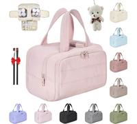 Wtujil Trousse de toilette de grande capacité - Grande ouverture - Trousse de toilette multifonction 4 en 1 pour femme - Étanche - Portable - Avec séparateur et poignée - Rose