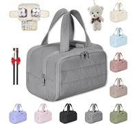 Wtujil Trousse de toilette de grande capacité - Grande ouverture - Trousse de toilette multifonction 4 en 1 pour femme - Étanche - Portable - Avec séparateur et poignée - Gris