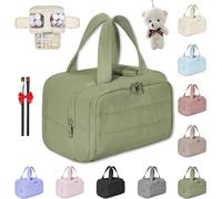 Wtujil Trousse de toilette, grande capacité, grande ouverture, trousse de toilette de voyage multifonction 4 en 1 pour femme, pochette étanche portable avec séparateur et poignée (vert)