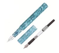 Wtukmo Stylo-plume créatif coloré en celluloïd et stylo plume en verre vert clair EF/F/petite pointe courbée avec coffret cadeau (petit courbé 0,58 mm)