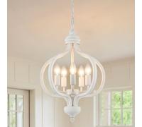 WTUOING Lustre Blanc, 5 Luci Lustre Industriel Vintage Suspension Luminaire Salon Chambre Cuisine, Rustique Lampe Plafond Suspendue Lustre Plafonnier Salle a manger Couloir