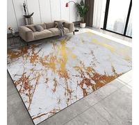WTVBHF Tapis De Salon Texturé en Feuille d'or De Marbre Abstrait Moderne, Tapis Blanc Doré élégant De Luxe, Tapis Antidérapant Durable, Idéal pour Salon, Appartement, Studio-140x200cm
