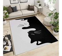 WTVBHF Tapis Moderne Abstrait Amusant à Motif De Chat Noir Et Blanc, Tapis Imprimé Chat Créatif Et Unique, Tapis en Peluche Court, Adapté Aux Chambres d'enfants, Chambres à Coucher, Bureaux-100x140cm