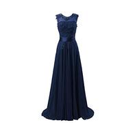 WTW Women's Long Chiffon Evening Party Ball Prom Bridesmaid Wedding Dress-Navy Blue-8