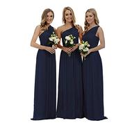 WTW Women's One-Shoulder Lace Chiffon Formal Evening Party Gown Bridesmaid Dress