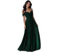 WTWVIAN Femmes A-ligne hors de l'épaule-parole longueur mousseline de soie avec volants demoiselle d'honneur robe de mariée, vert foncé, 40