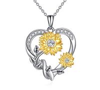 WTYIM Collier avec pendentif en forme de cœur en forme de tournesol pour femme, en argent sterling plaqué or 18 carats, collier tournesol en moissanite « You are My Sunshine Jewelry » - Cadeau de fête