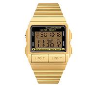 WTYU Montre électronique Lumineuse, chronographe, Affichage Simple Multifonction, Montre à l'imperméable de l'alpinisme en Plein air, Bracelet en Acier Inoxydable Gold