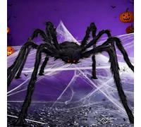 WTZWYFWJ Araignée effrayante - Filet de 60 g + araignée de 200 cm + 10 mini araignées - Décoration d'Halloween géante - Pour l'extérieur - Pour le jardin et l'intérieur - Décoration de fête effrayante