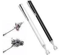 WUBAYI 2 Pièces Ramasse-Aimant Télescopique - Bâton Magnétique & Stylet de Récupération, Extension 64 cm Portée 1,5 LB (0,7 kg), Noir + Argent avec Clip Ceinture (Attrape-Objet Portable)