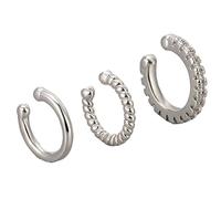 WUBAYI 3 Pcs Sterling Silver Ear Cuff Set, Twisted Rope and Crystal Design, Non-Pierced