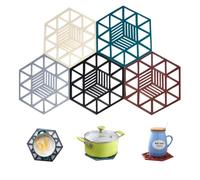 WUBAYI 5 pièces de dessous de plat hexagonaux en silicone de différentes couleurs (gris, jaune, bleu, noir, rouge, bleu) pour plans de travail de cuisine et salle à manger