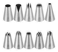 WUBAYI Lot de 10 douilles à douille en acier inoxydable - Grandes douilles réutilisables pour décoration de gâteaux pour crème au beurre, cupcakes, biscuits et roses | Idéal pour la pâtisserie et le