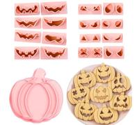 WUBAYI Lot de 10 emporte-pièces en forme de citrouille rose - 2 têtes de citrouille + 8 pièces pour les yeux et la bouche - Plastique PP - Lavage à la main - Pour biscuits d'Halloween