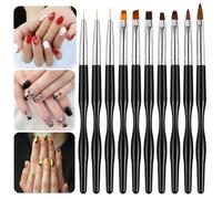 WUBAYI Lot de 10 pinceaux professionnels pour nail art avec manche fin noir - Pinceaux à ongles essentiels et outils d'art pour manucure à domicile
