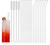 WUBAYI Lot de 16 pailles en verre respectueuses de l'environnement réutilisables avec 4 brosses de nettoyage pour smoothies, milkshakes, thé, jus de fruits - Passe au lave-vaisselle (lot de 6, droites
