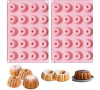 WUBAYI Lot de 2 moules de cuisson en silicone pour muffins, moules à gâteaux, beignets et moules à gâteau - Style mini savarin - Qualité alimentaire, antiadhésif, réutilisable