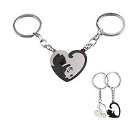 WUBAYI Lot de 2 porte-clés pour couple d'amitié en forme de cœur, porte-clés anti-perte de taille, breloque de sac, cadeau d'anniversaire, de Noël, de remise de diplôme, de Saint-Valentin,