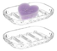 WUBAYI Lot de 2 porte-savons auto-drainants en plastique transparent pour douche et évier, plateau de séchage de savon