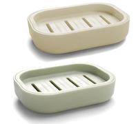 WUBAYI Lot de 2 porte-savons, porte-savon, boîtes à savon portables, antidérapantes, sèches, adaptées pour la salle de bain, la cuisine, nettoyage facile (kaki et vert clair), FeiZhaoHe002