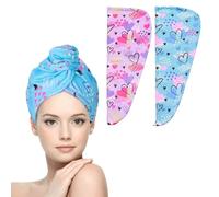 WUBAYI Lot de 2 serviettes de séchage en microfibre à séchage rapide pour cheveux absorbants avec bouton Conçu pour les cheveux mouillés, les femmes et les filles (Love)