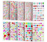 WUBAYI Lot de 3 500 strass autocollants multicolores - Différentes formes et tailles - 10 feuilles pour loisirs créatifs