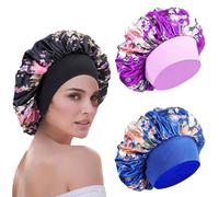 WUBAYI Lot de 3 bonnets en satin doux pour dormir, soins des cheveux, bonnet de nuit pour femmes et filles, cheveux bouclés, Violet, noir, bleu saphir, taille unique