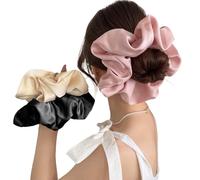 WUBAYI Lot de 3 chouchous en soie pour femme - Élastiques à cheveux avec élastique doux (champagne, noir, rose) - Ensemble de chouchous en soie réutilisables à motif de mûrier qui empêchent les