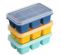 WUBAYI Lot de 3 moules à glaçons PP + silicone (11,5 x 7 x 4 cm) - Bacs à Glacon Empilables avec couvercle, passe au lave-vaisselle pour whisky/cocktails, bleu/vert/jaune