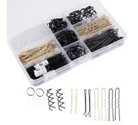 WUBAYI Lot de 343 accessoires pour cheveux, épingles à cheveux en métal et élastiques en forme de U noir et doré, épingles à cheveux, pinces à cheveux en spirale avec boîte de rangement
