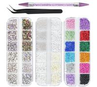 WUBAYI Lot de 5200 strass pour nail art - Pierres multicolores - Avec pince à épiler - Décoration d'ongles - Artisanat
