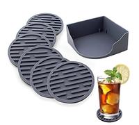 WUBAYI Lot de 6 dessous de verre en silicone avec support, épais et drainables, adaptés pour les boissons froides et chaudes, maison, bar, bureau, antiadhésif, facile à nettoyer (gris)