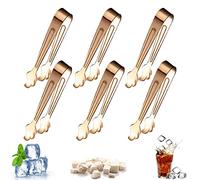 WUBAYI Lot de 6 pinces à sucre en acier inoxydable - Mini pinces épaisses de service à glace pour fête, nourriture, glace, café, sucre - Doré rose